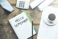 Hello september text on paper