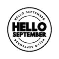 Hello September text stamp, concept background