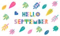 Hello SEPTEMBER. Trendy geometric font in memphis style of 80s-90s