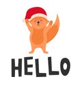 HELLO slogan with cute fox coming out of paper illustration Royalty Free Stock Photo