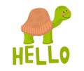 HELLO slogan with cute turtle coming out of paper illustration Royalty Free Stock Photo