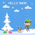 Hello snow - Cute little boy and his cat