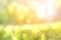 Hello spring background. Abstract bright spring or summer landscape texture with natural green yellow pink bokeh lights and Royalty Free Stock Photo