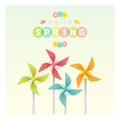 Hello spring background with colorful pinwheels Royalty Free Stock Photo