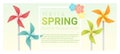 Hello spring background with colorful pinwheels Royalty Free Stock Photo