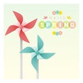 Hello spring background with colorful pinwheels Royalty Free Stock Photo