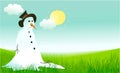 Hello spring background with sad snowman Royalty Free Stock Photo