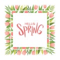 Hello Spring Banner Design with Blooming Garden Flower Vector Template Royalty Free Stock Photo