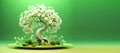 Hello spring banner for design with copy space. Green blossom tree background. a lush green blossom tree background Royalty Free Stock Photo