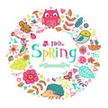 Hello Spring banner in doodle style Royalty Free Stock Photo