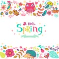 Hello Spring banner in doodle style Royalty Free Stock Photo