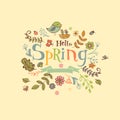 Hello Spring banner in doodle style