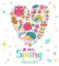 Hello Spring banner in doodle style Royalty Free Stock Photo