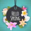 Hello Spring Banner Greetings Design Background with Colorful Flower Elements. Vector illustration Royalty Free Stock Photo