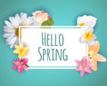 Hello Spring Banner Greetings Design Background with Colorful Flower Elements. Vector illustration Royalty Free Stock Photo