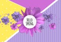 Hello Spring Banner Greetings Design  Background with Colorful Flower Elements. Vector illustration Royalty Free Stock Photo