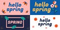 Hello spring banners set. Vector illustration with flowers  leaves  text  butterflies on a solid background. Royalty Free Stock Photo