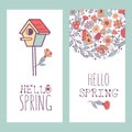 Hello, spring! Bird nests and spring flowers. Vector illustration Royalty Free Stock Photo