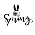 Hello Spring black linear hand draw lettering. Design for holiday greeting card and invitation.