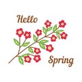 Hello spring. Blooming twig with leaves doodle vector Royalty Free Stock Photo