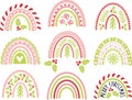 Set of Christmas rainbows vector isolated on white background. Christmas or New Year boho rainbows clip art
