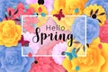 Hello spring, colorful flower background vector illustration Royalty Free Stock Photo