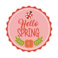 Hello spring floral decoration ladybug flower banner Royalty Free Stock Photo