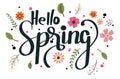 Hello Spring with flowers and leaves. Decoration for celebration spring. Illustration flowers