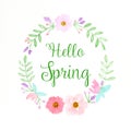 Hello spring, Flowers wreath watercolors, Hand drawing