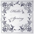 Hello Spring greeting card on vintage background