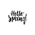 Hello, Spring - hand drawn lettering phrase isolated on the white background. Fun brush ink inscription for photo Royalty Free Stock Photo