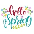 Hello Spring hand drawn text, logo, banner, card vector icon Royalty Free Stock Photo