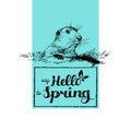 Hello Spring hand lettering. Vector Groundhog Day sketched illustration February 2 greeting card, poster etc. Royalty Free Stock Photo