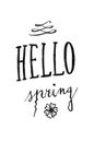 Hello spring headline with decorations. Hand drawn calligraphy title text.