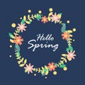 Hello spring. Hello spring greeting card with daisies. Royalty Free Stock Photo
