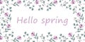 Hello spring. Horizontal banner. Watercolor flowers on a white background.