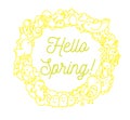 Hello spring inscription. Greeting card with calligraphy in frame.