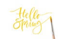 Hello spring. Inspirational quote. Handwritten text. Modern calligraphy.