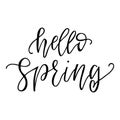 Hello spring inspirational season quote text. Calligraphy, lettering design. Typography for greeting card, poster, banners. Royalty Free Stock Photo