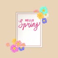 Hello Spring lettering template banner with fresh flowers bouquet multi colored daisies, chamomiles. Vector illustration Royalty Free Stock Photo