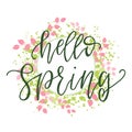 Hello spring motivational and inspirational season quote text. Calligraphy, lettering design. Typography for greeting card, poster Royalty Free Stock Photo