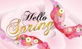 Hello Spring, pink background with beautiful flowers.Vector illustration - Images vectorielles