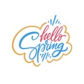 Hello Spring pink and blue color calligraphy lettering phrase.