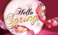 Hello Spring, red background with beautiful flowers.Vector illustration - Images vectorielles