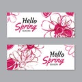 Hello spring season banner template background with colorful flo Royalty Free Stock Photo