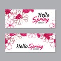 Hello spring season banner template background with colorful flo Royalty Free Stock Photo