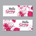 Hello spring season banner template background with colorful flo Royalty Free Stock Photo