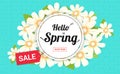 Hello spring season time, sales season banner or poster