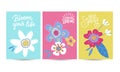 Hello spring seasonal banners set. Artistic drawing posters collection with abstract flowers and plants. Floral