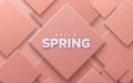Hello spring sign on abstract background with soft pink geometric shapes